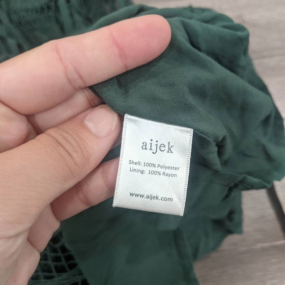 Aijek Green Love Is Embroidered Fit and Flare Lace Dress - Picture 13 of 15